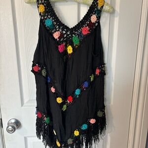 Black Floral Crochet Beach cover-up